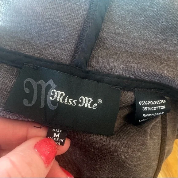 Y2K Miss Me Dark Plum Rhinestone Military Inspired Size M Zip Hoodie Bomber - Picture 2 of 6